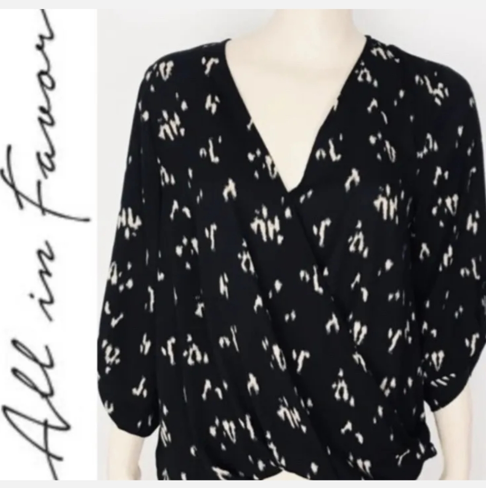 NWT ALL IN FAVOR  Black Blouse; Roll Tab Sleeve. V-Neck. SZ:S. MRSP:$45.
